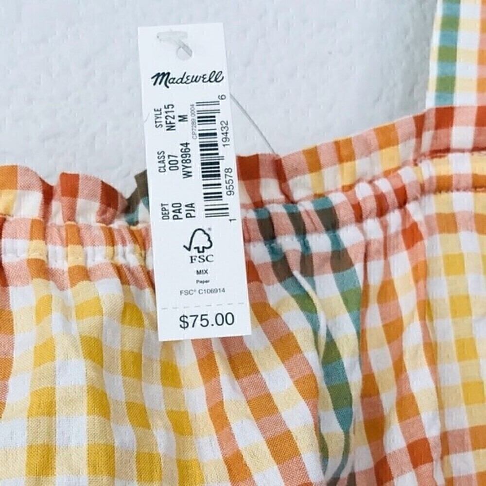 New! Madewell Rainbow Gingham Check Gauzy Top Seersucker Sophia Peplum Tank - Picture 8 of 10